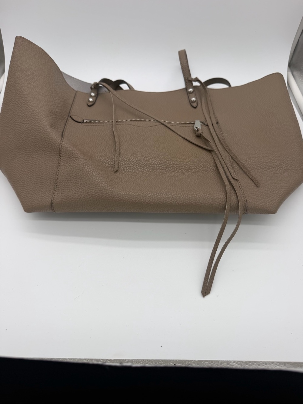 Rebecca Minkoff Taupe Pebbled Leather Tote with Zip Detail